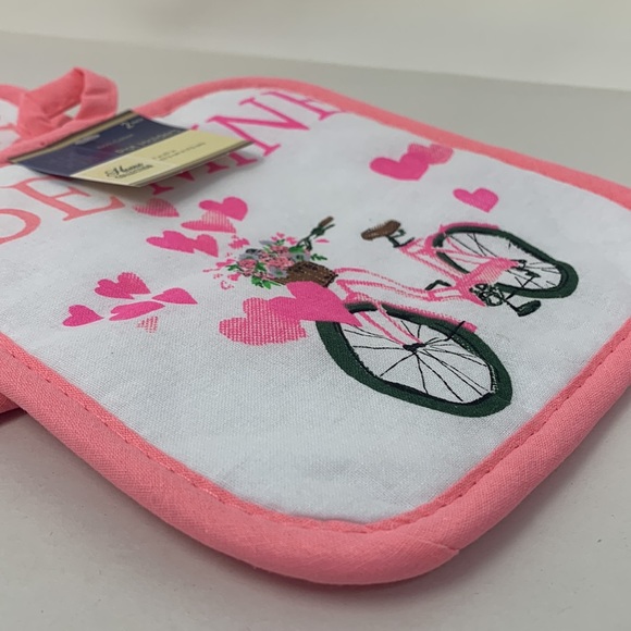 New! Valentine's "Be Mine" Bicycle Hearts Kitchen 2 Pot Holders Set Baking - Picture 5 of 16